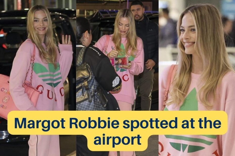 Margot Robbie spotted at the airport in all pink look